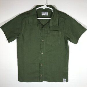 Free Planet Boy's 6 Green Linen Blend Button Up Short Sleeve Shirt